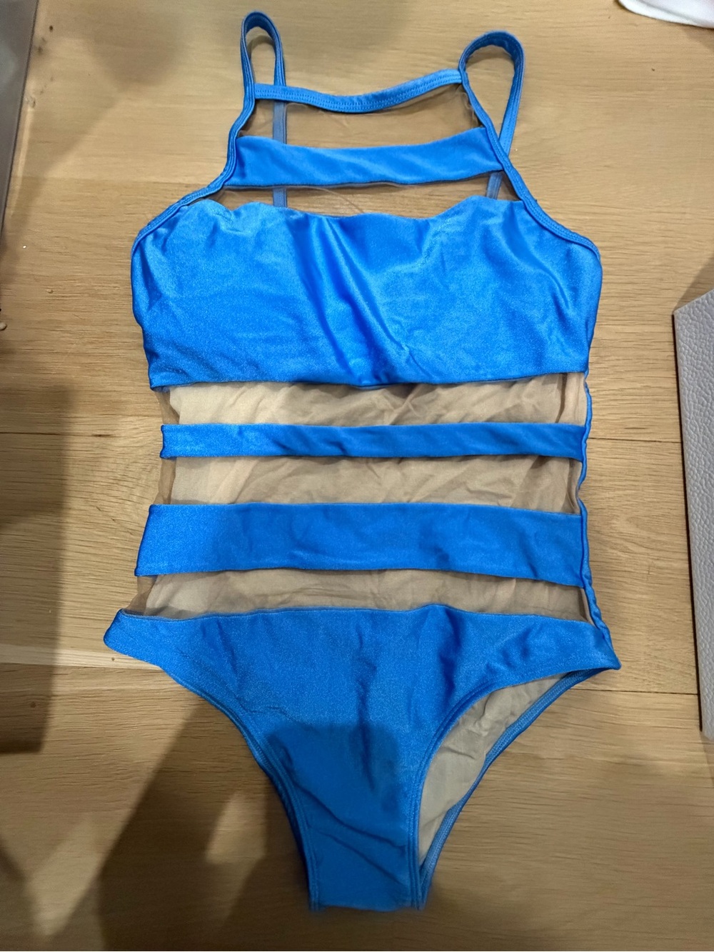 Maria Bella Electric Blue Mesh Cutout One-Piece Swimsuit Size M Made in Brazil